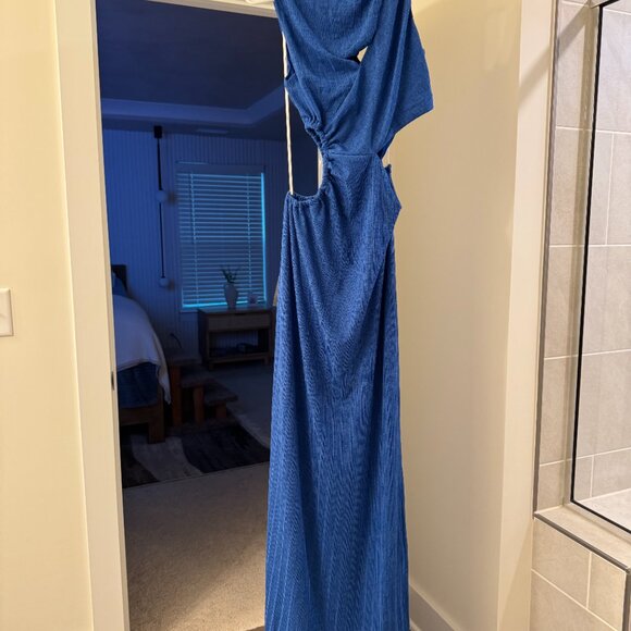 Lulu's Upgraded Stunner Royal Blue Ribbed Cutout Sleeveless Maxi Dress - Picture 2 of 3